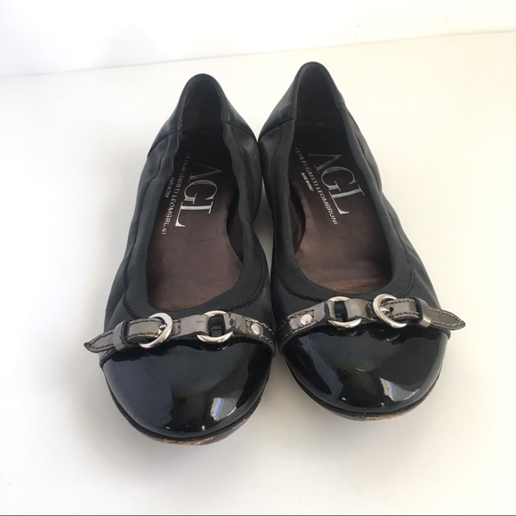 Attilio Giusti Leombruni Shoes - AGL Cap Toe Ballets Flats Black Patent Leather